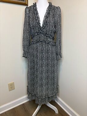 SHEIN Black and White Ruffle-Trim Midi Dress